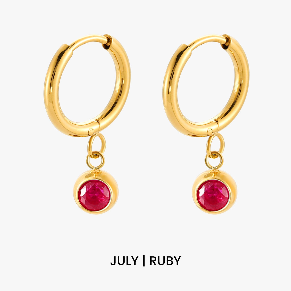 Birthstone Color CZ Charm Hoop Earrings