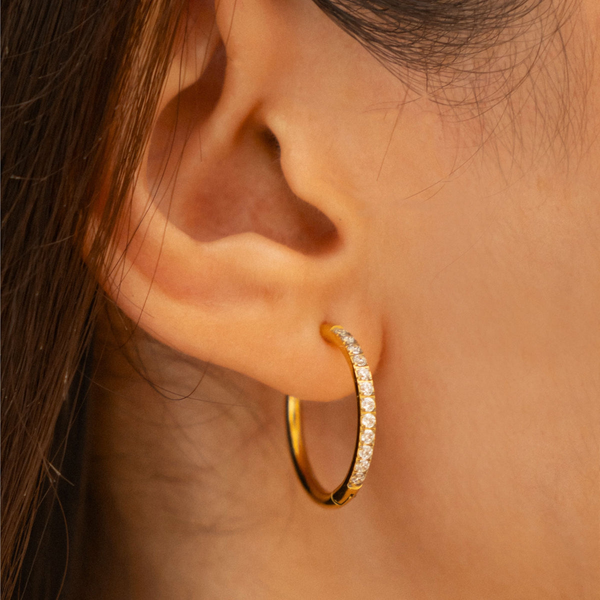 Pavé Cubic Zirconia Hoop Earrings, 16 mm