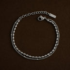 Double Layered Beaded Bracelet, Steel — Pebble