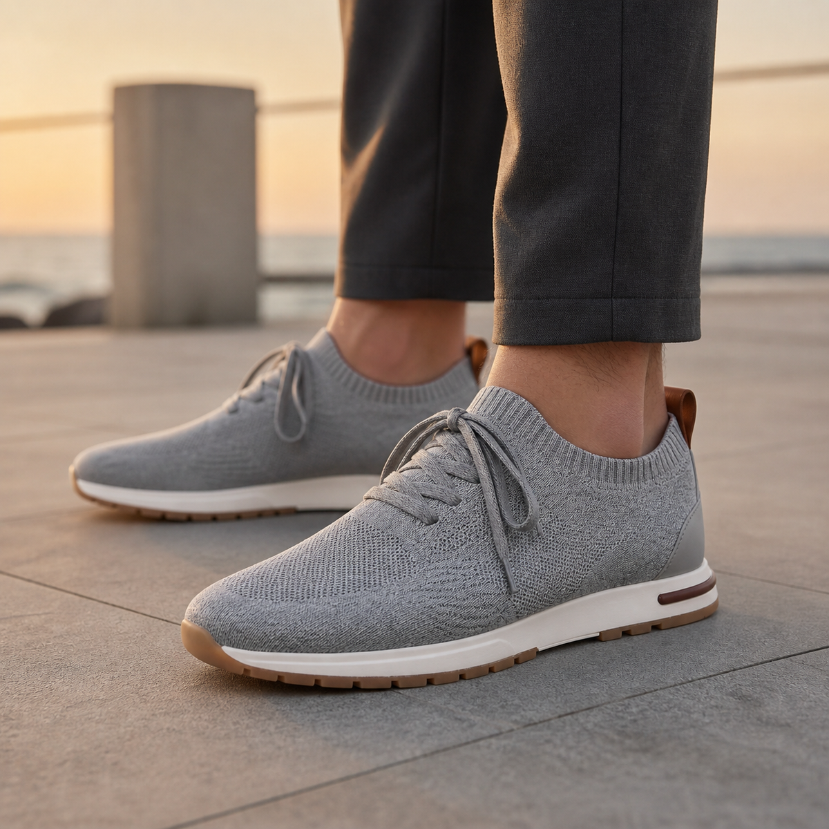 Men's Knit Sock-Fit Lace-Up Sneakers with Rubber Sole 6
