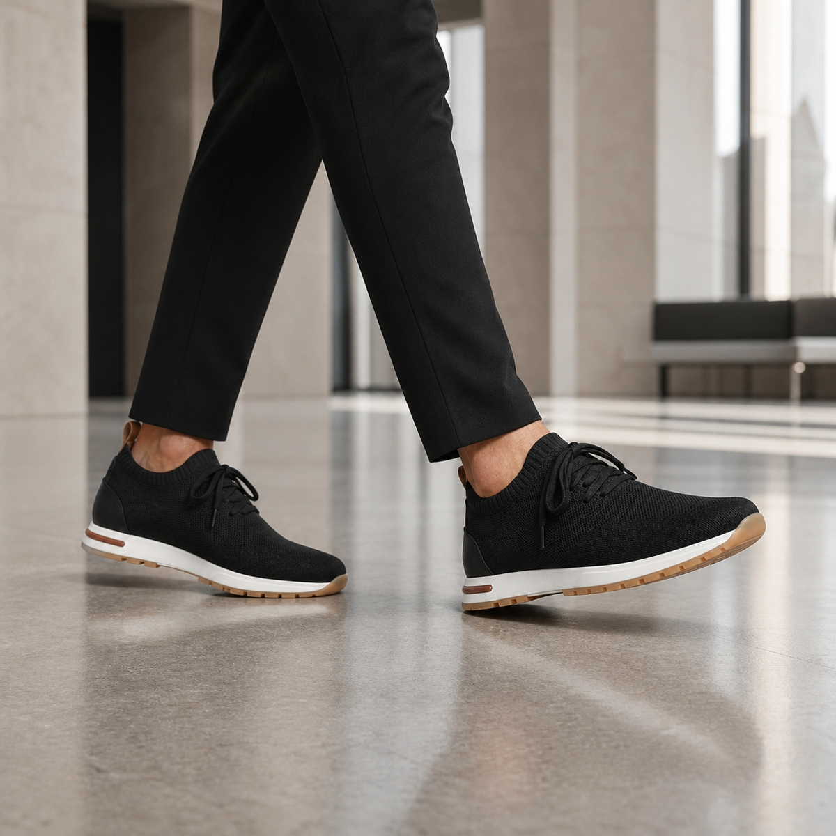 Men's Knit Sock-Fit Lace-Up Sneakers with Rubber Sole 7