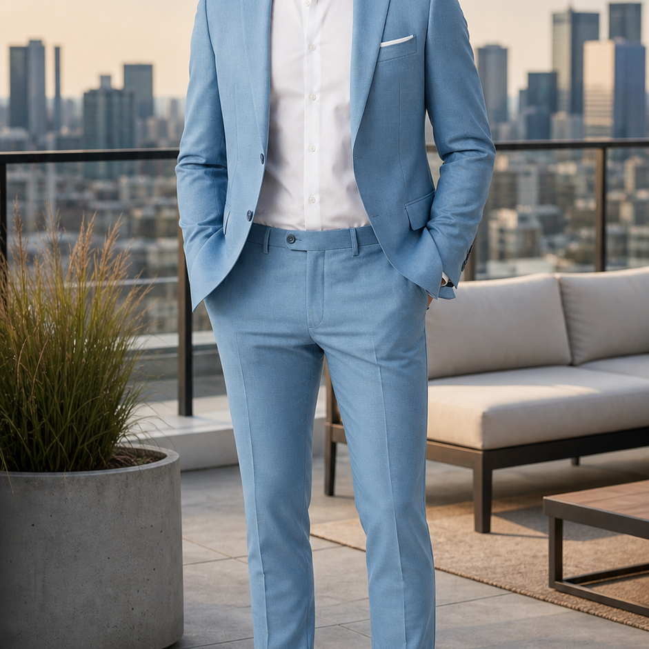 Men's Light Blue Slim-Fit Blazer & Trouser Summer Suit Set 6
