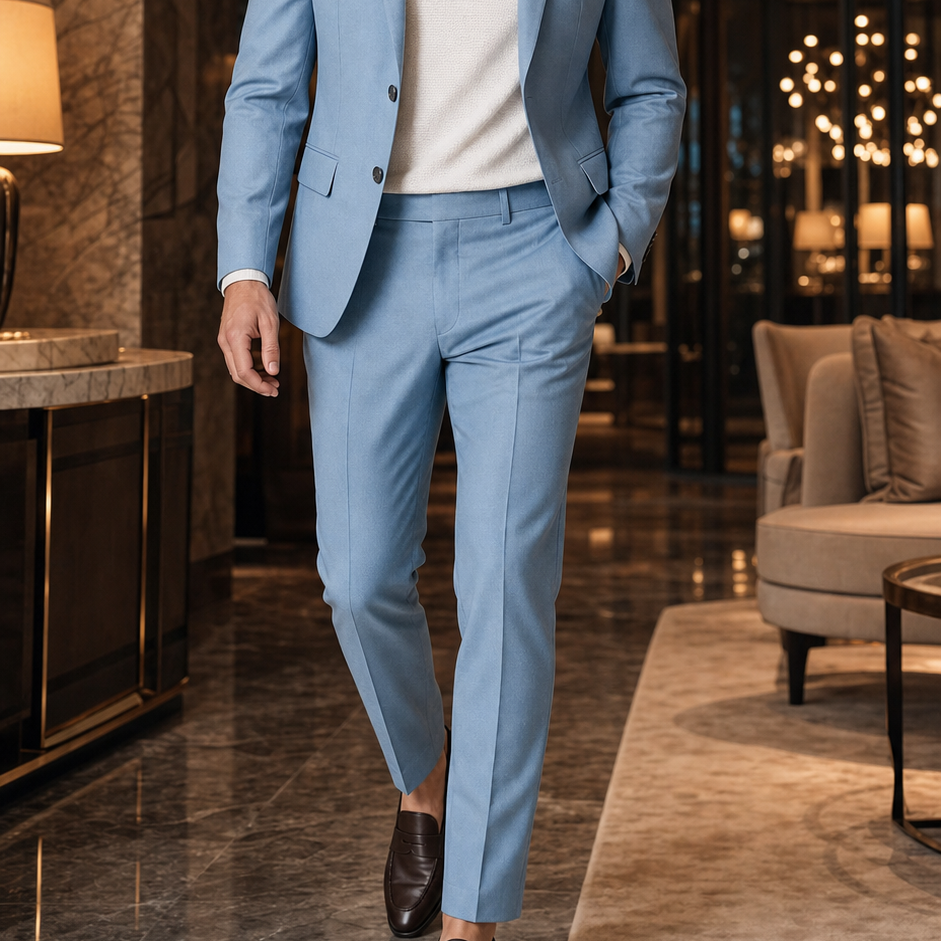 Men's Light Blue Slim-Fit Blazer & Trouser Summer Suit Set 7
