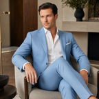 Men's Light Blue Slim-Fit Blazer & Trouser Summer Suit Set 8