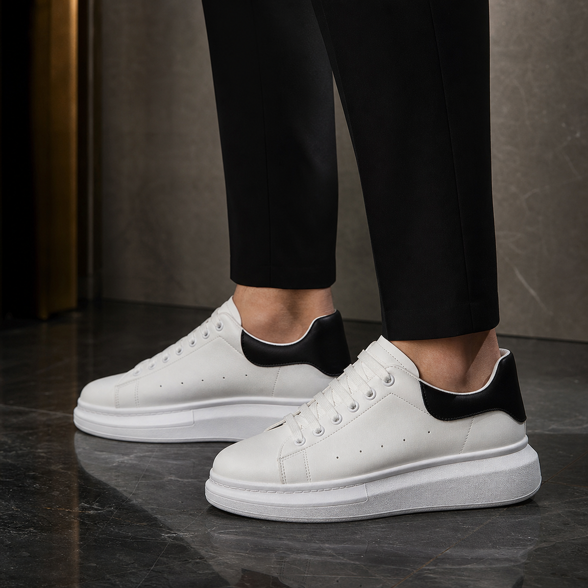 Men's White Platform Sneakers with Cushioned Thick Sole 8