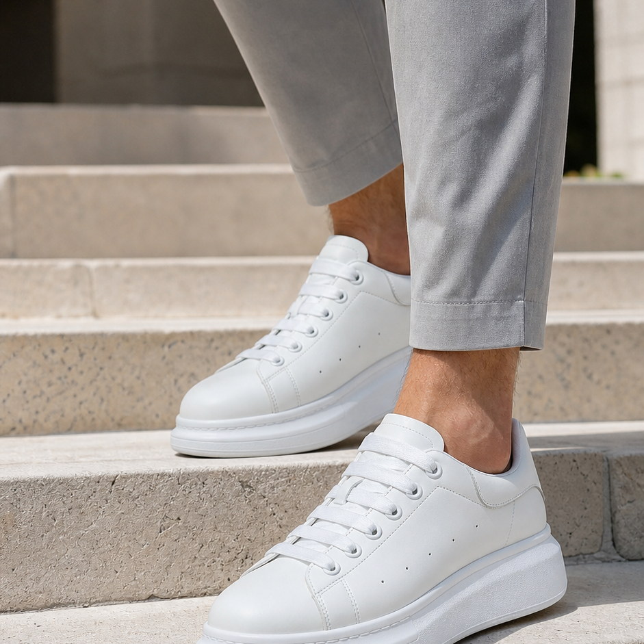 Men's White Platform Sneakers with Cushioned Thick Sole 7