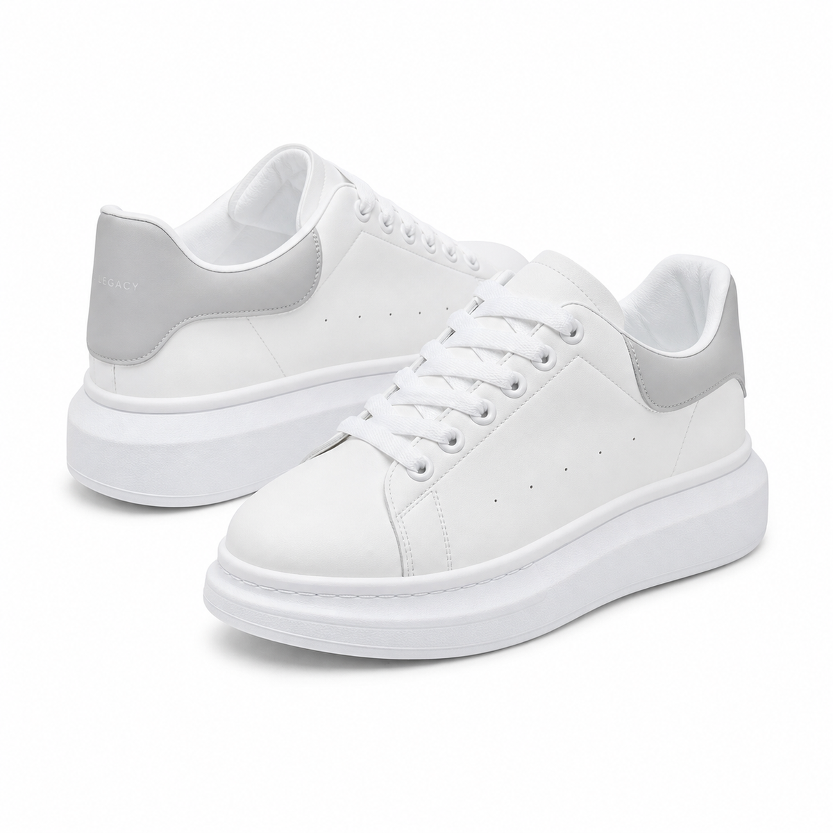 Men's White Platform Sneakers with Cushioned Thick Sole 3
