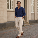 Men's Cotton-Linen Straight-Leg Drawstring Trousers 12
