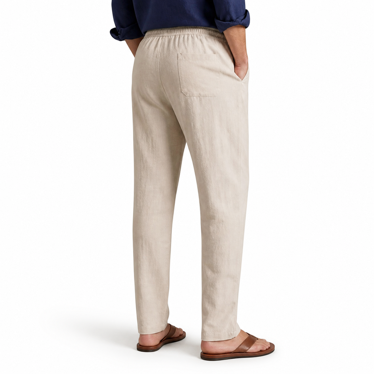 Men's Cotton-Linen Straight-Leg Drawstring Trousers 4