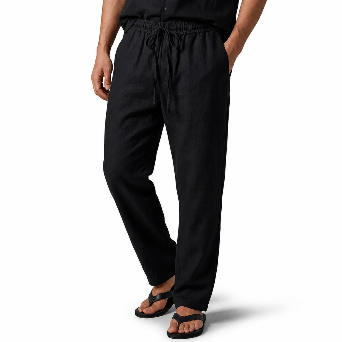 Men's Cotton-Linen Straight-Leg Drawstring Trousers 10