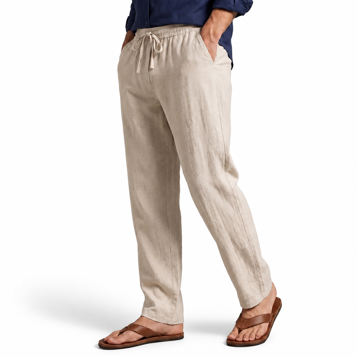 Men's Cotton-Linen Straight-Leg Drawstring Trousers 6