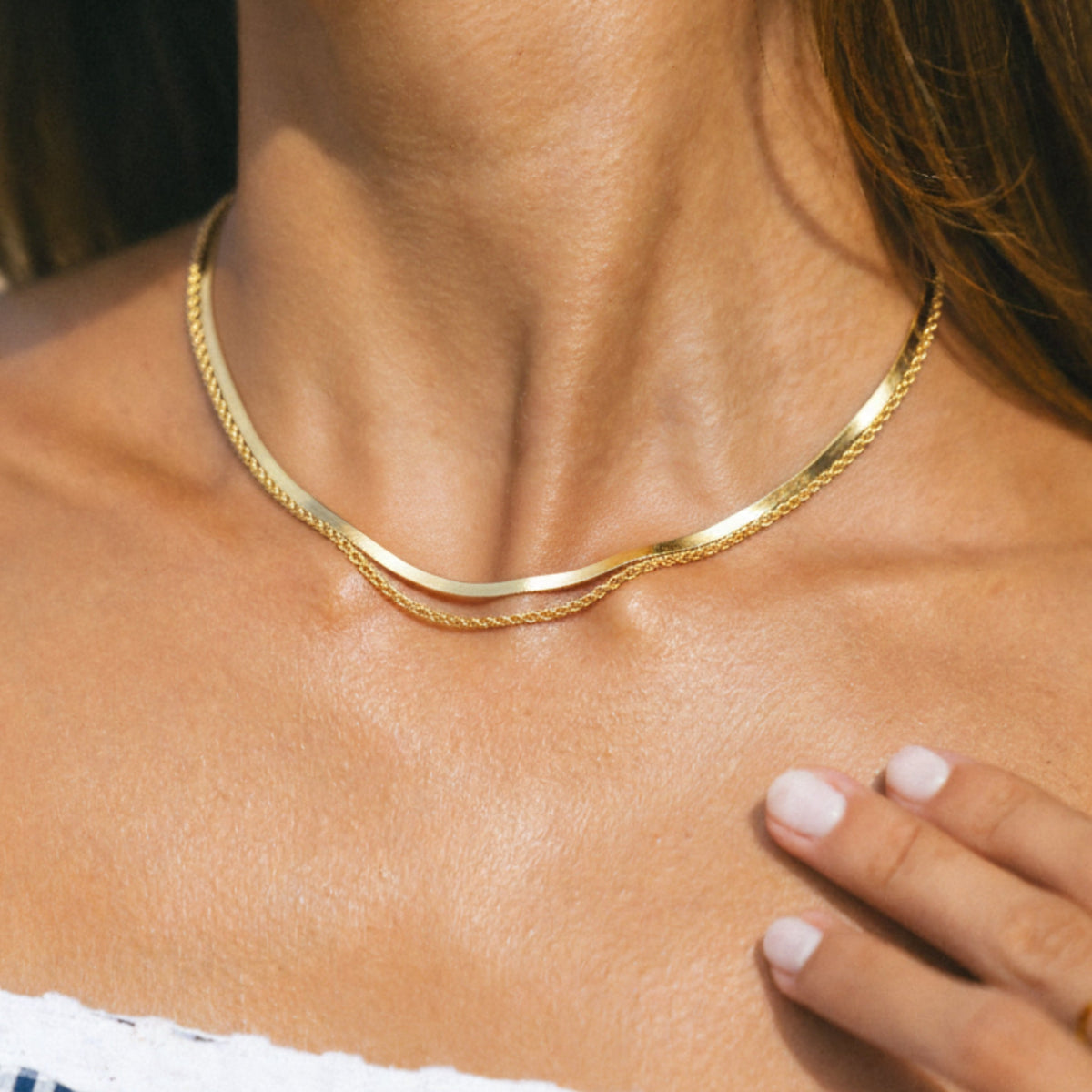 Herringbone and Rope Layered Necklace — Ios