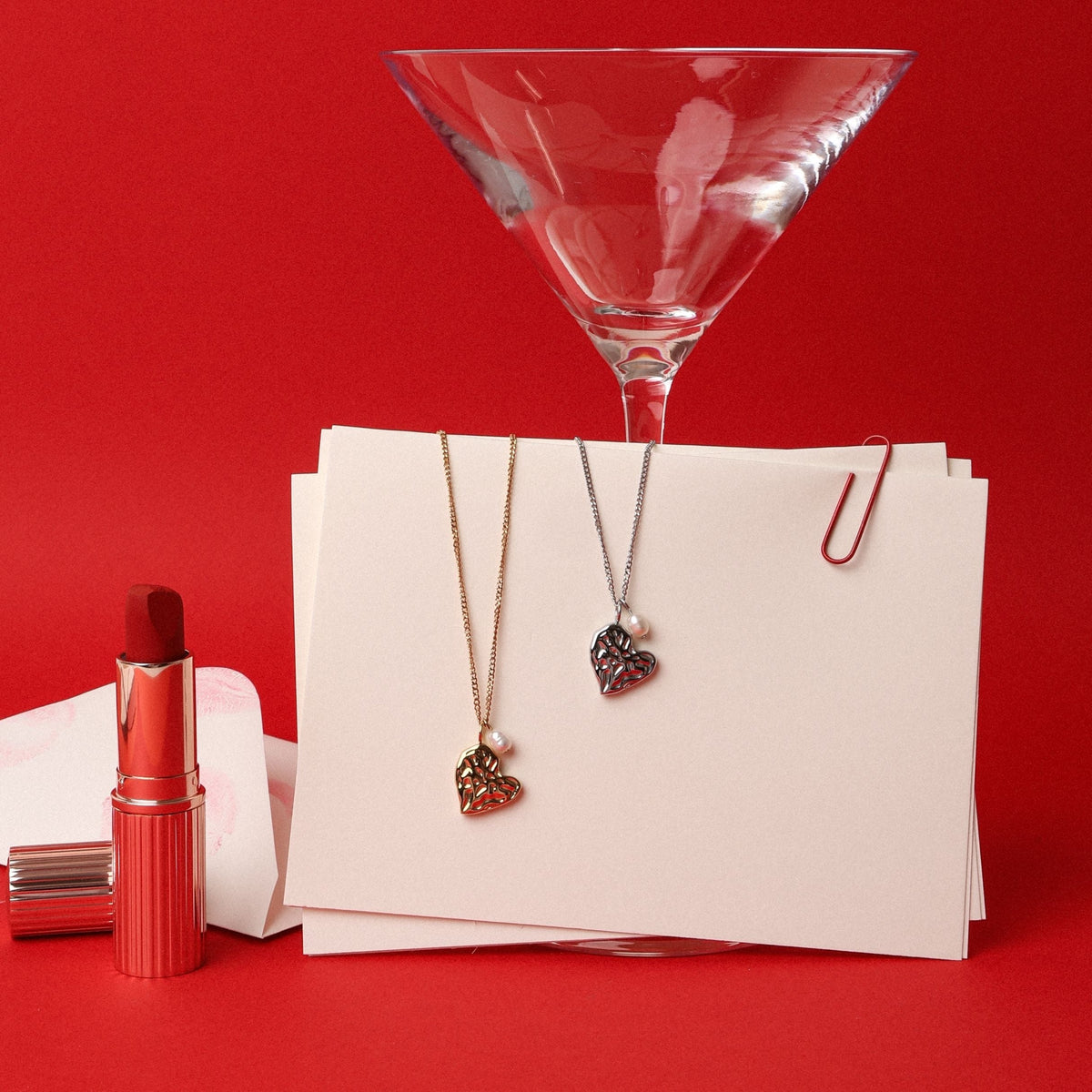 Textured Heart and Pearl Necklace — Valentine