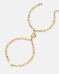 Magnetic Heart Cuban Chain Bracelet Set, 2 Pieces, Gold-Tone
