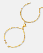 Magnetic Heart Cuban Chain Bracelet Set, 2 Pieces, Gold-Tone