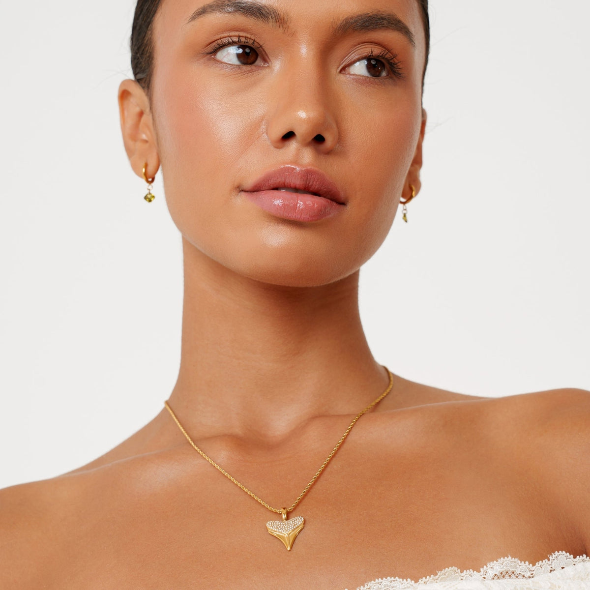 Zircon Shark Tooth Pendant Necklace, 18 mm