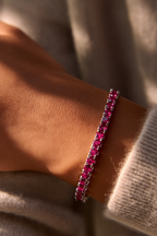 Deep Rose Zirconia Tennis Bracelet, 4 mm, Silver-Plated Steel