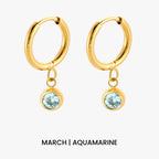 Birthstone Color CZ Charm Hoop Earrings