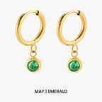 Birthstone Color CZ Charm Hoop Earrings