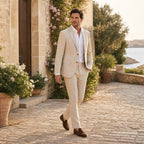 Men's Beige Linen-Blend Tailored Summer Suit Set for Weddings 7