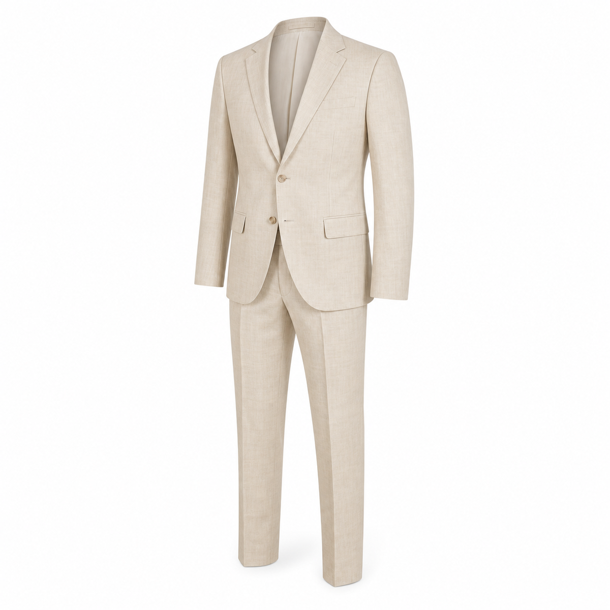 Men's Beige Linen-Blend Tailored Summer Suit Set for Weddings 1