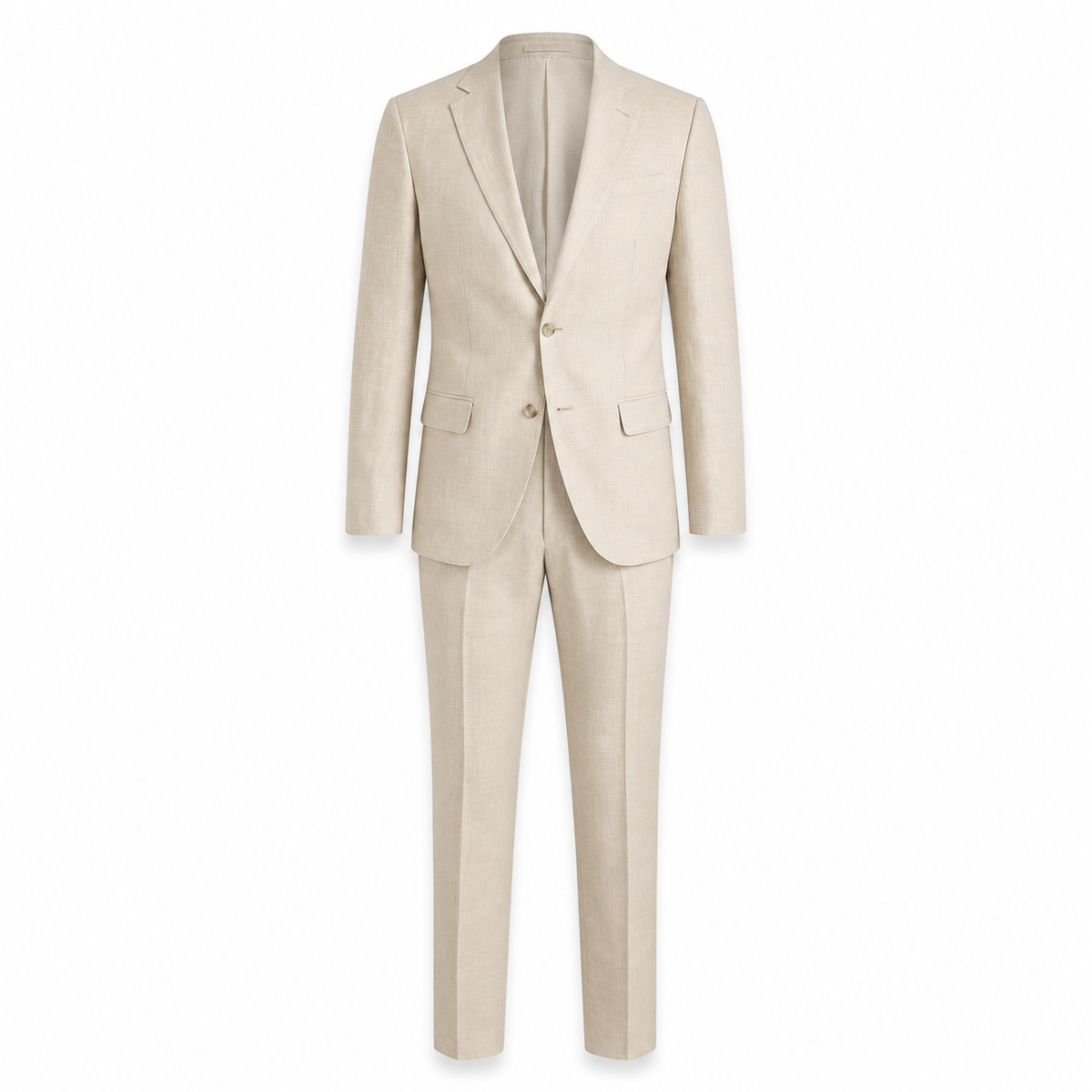 Men's Beige Linen-Blend Tailored Summer Suit Set for Weddings 2