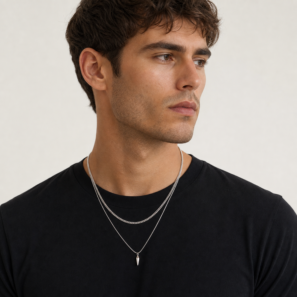 Men's Layered Chain & Spike Pendant Necklace Set 6