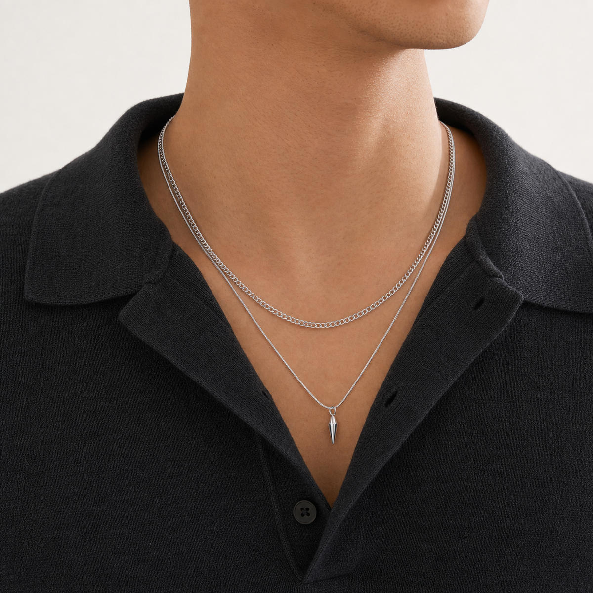 Men's Layered Chain & Spike Pendant Necklace Set 8