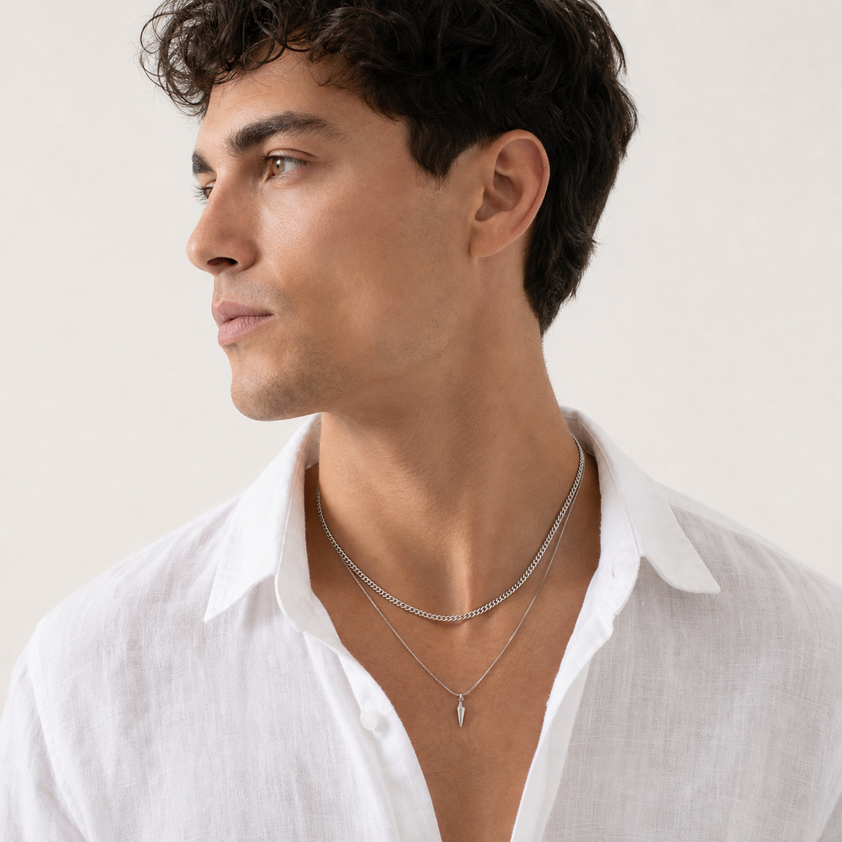 Men's Layered Chain & Spike Pendant Necklace Set 7