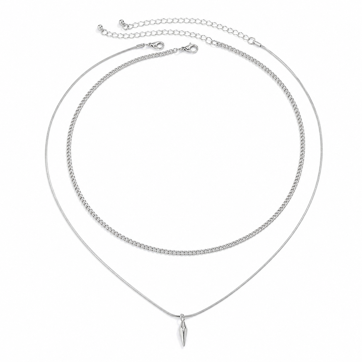 Men's Layered Chain & Spike Pendant Necklace Set 3