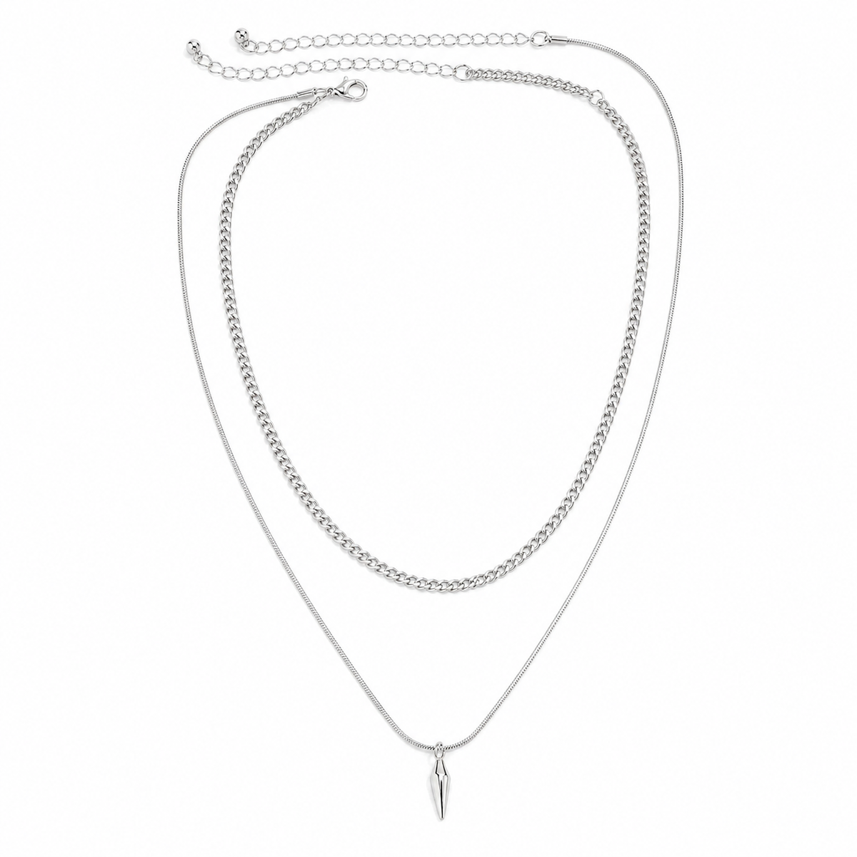 Men's Layered Chain & Spike Pendant Necklace Set 2