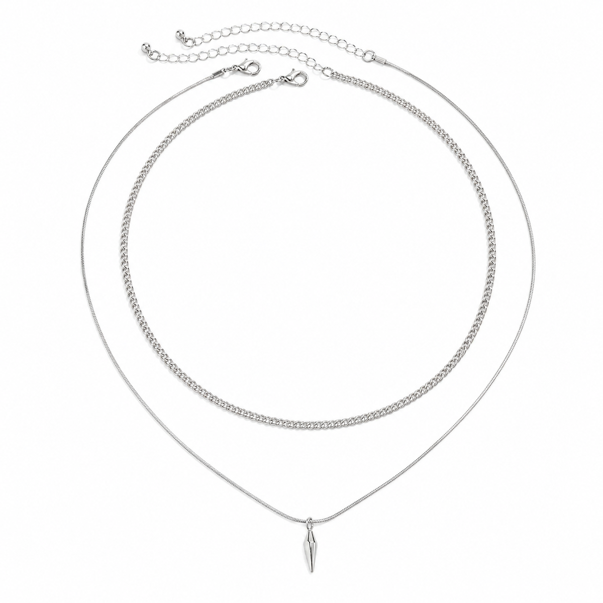 Men's Layered Chain & Spike Pendant Necklace Set 4