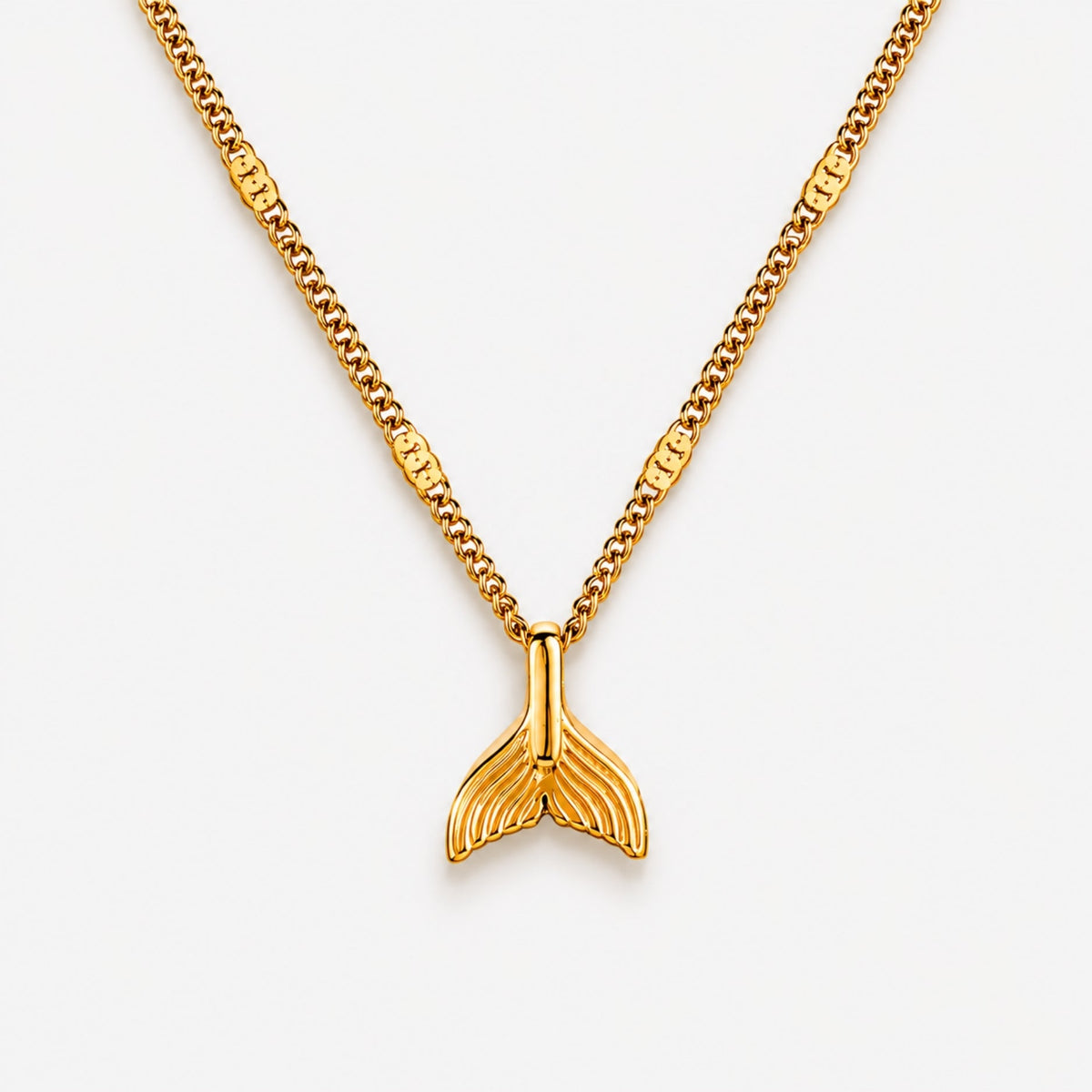 Mermaid Tail Pendant Necklace, 18K Gold PVD Steel
