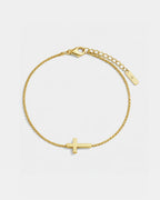 Minimal Cross Chain Bracelet, 18K Gold-Plated Steel