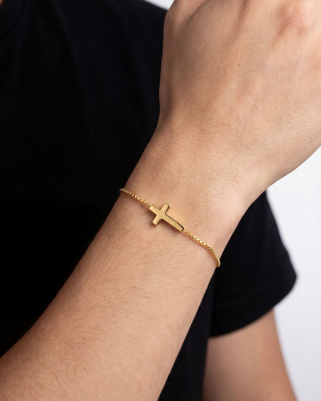 Minimal Cross Chain Bracelet, 18K Gold-Plated Steel