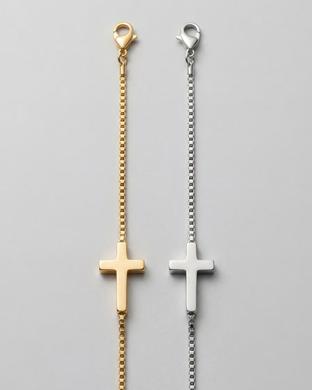 Minimal Cross Chain Bracelet, 18K Gold-Plated Steel