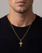 Minimal Cross Pendant Necklace, 18K Gold-Plated Steel