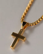 Minimal Cross Pendant Necklace, 18K Gold-Plated Steel
