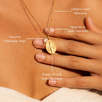 Oval Devotional Medal and Pearl Necklace — Faith