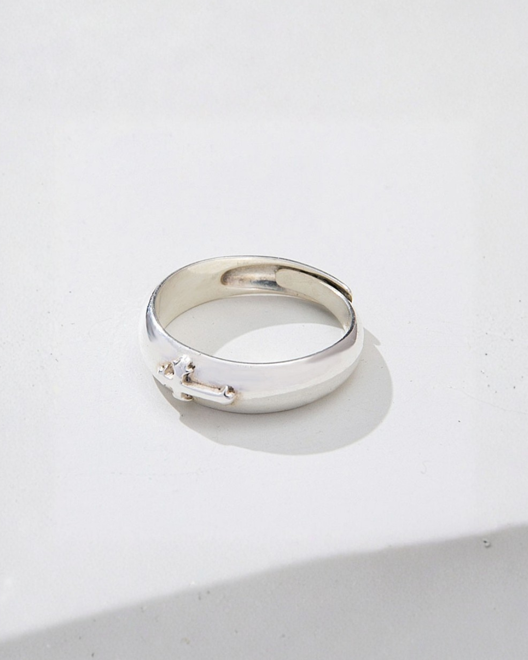 Minimal Cross Adjustable Open Ring, Silver-Tone Copper
