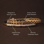 Freshwater Pearl Row Cuff Bracelet, Steel