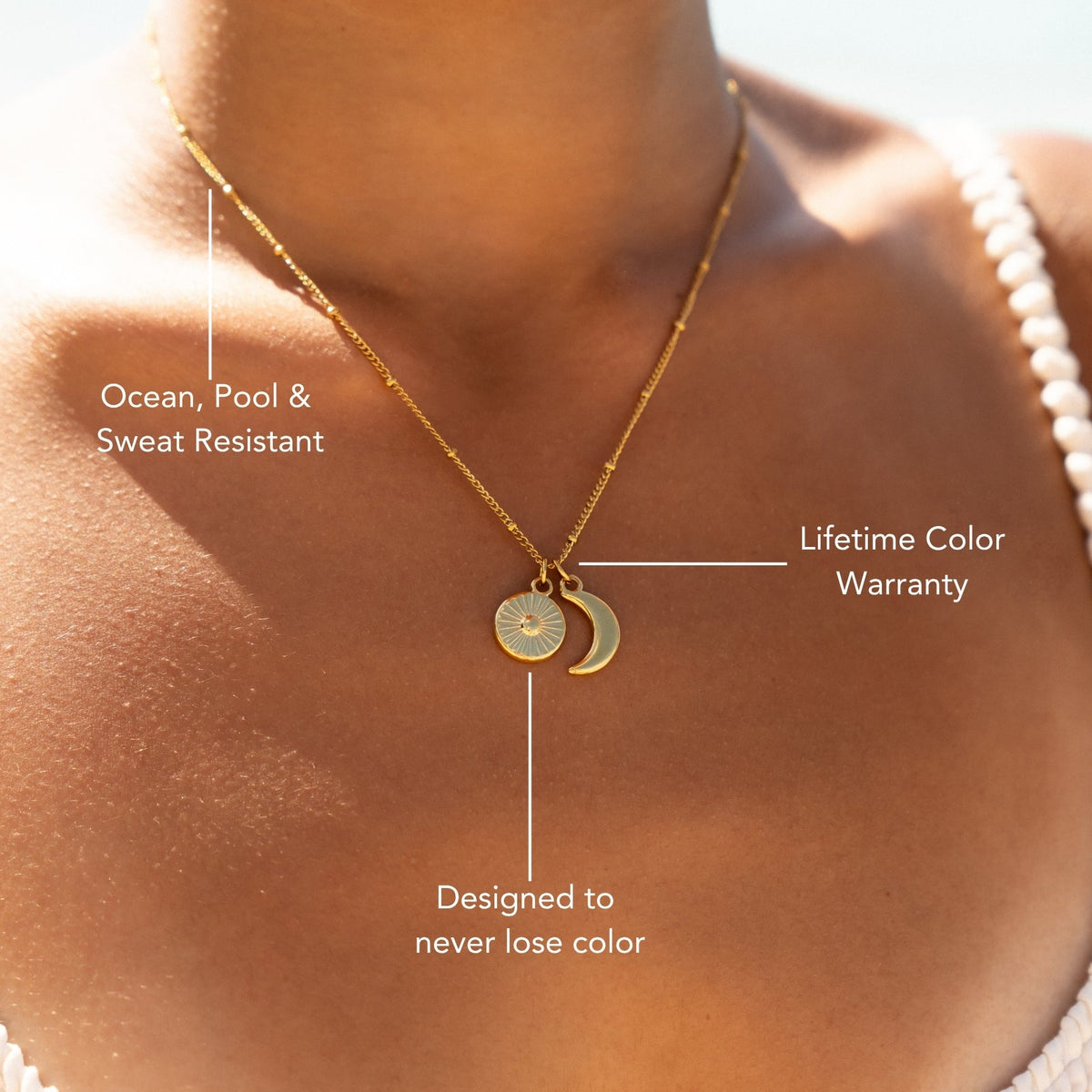 Sun and Crescent Moon Necklace, Steel