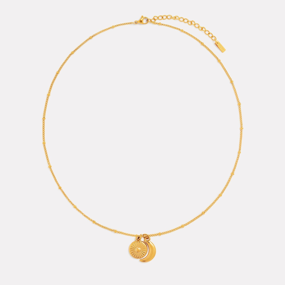 Sun and Crescent Moon Necklace, Steel