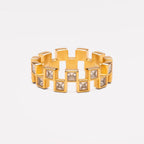 Geometric Zircon Band Ring, Gold PVD Steel — Mosaic