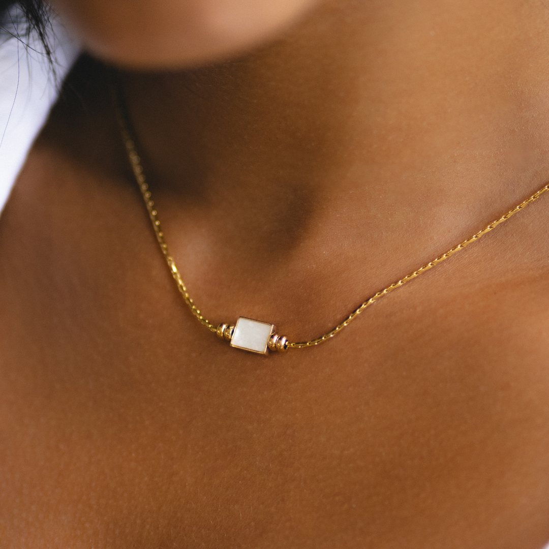 Mother-of-Pearl Pendant Necklace, Stainless Steel — Lune