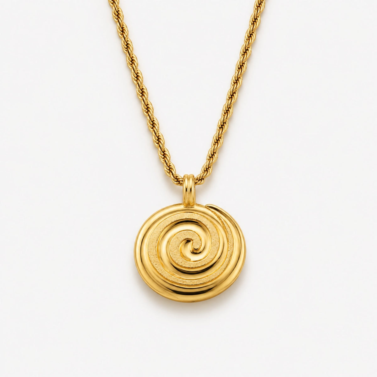 Spiral Disc Pendant Necklace, 19 mm, Gold PVD Steel — Nalu