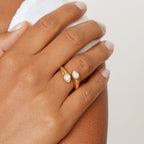 Two Pear Zircon Open Ring, Steel — Naya