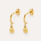 North Star Charm Earrings, White Zircon, Gold PVD Steel
