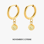 Birthstone Color CZ Charm Hoop Earrings