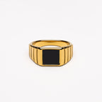 Black Onyx Ribbed Signet Ring — Kaya
